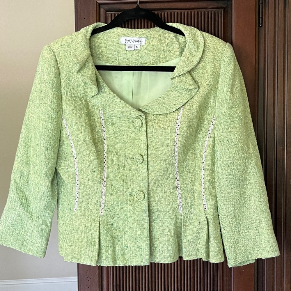 Kay Under New York Linen Silk Blazer Green size 12 - Picture 3 of 14